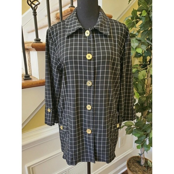 Attyre New York Sz L Plaid Jacket Golden Buttons - Picture 10 of 10